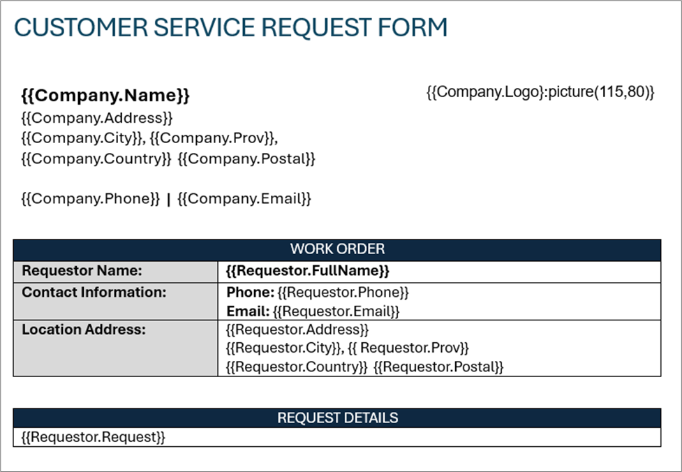 Microsoft Word – DOCX Template with Variable Placeholders